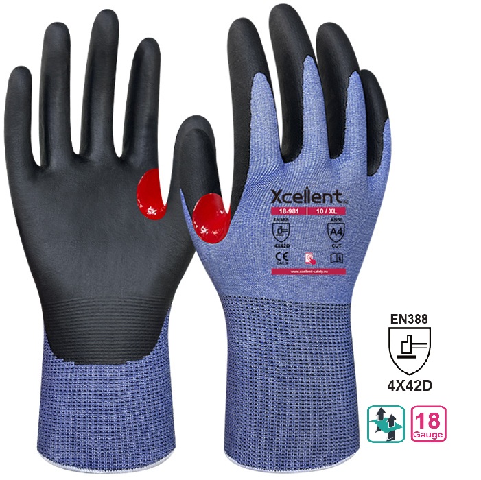 GUANTO XCELLENT TAGLIO D IN NITRILE SCH. FINEZZA18 AIRCUT D EN388 4X42D